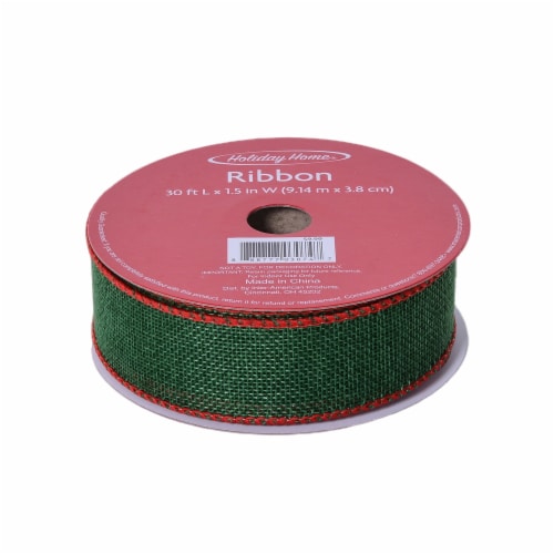 Holiday Home® 1.5" Wire Edge Faux Burlap Ribbon - Green Perspective: front