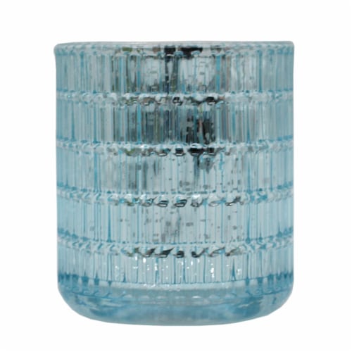 Holiday Home Easter 3.5in Glass Mercury LED Tealight Holder Blue Perspective: front