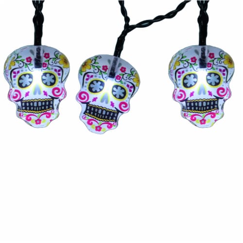 Holiday Home Day of the Dead LED Sugar Skull Light Set - White Perspective: front