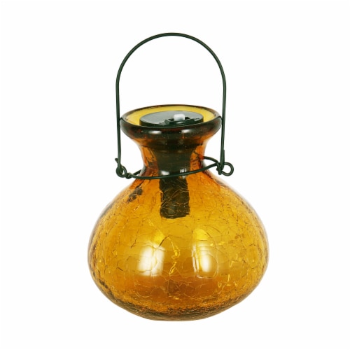 HD Designs Outdoors Crackle Yellow Glass Tabletop Lantern - Yellow Perspective: front
