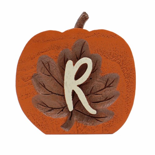 Holiday Home Monogram R Standing Pumpkin Thanksgiving Fall Décor Perspective: front