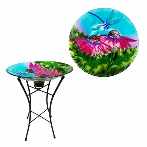 HD Designs Outdoors Handpainted Dragonfly Birdbath Perspective: front