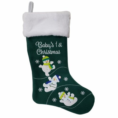 Holiday Home 16in Baby's First Snowman Stocking Green Perspective: front