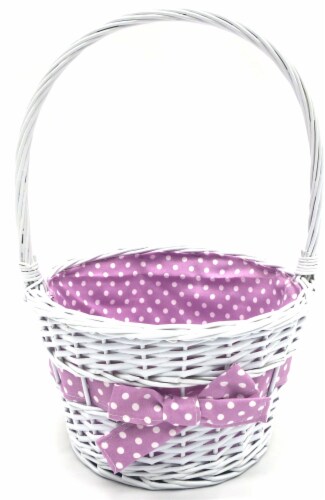 Holiday Home Easter Painted Polka Dot Lined Willow Basket - Purple Perspective: front