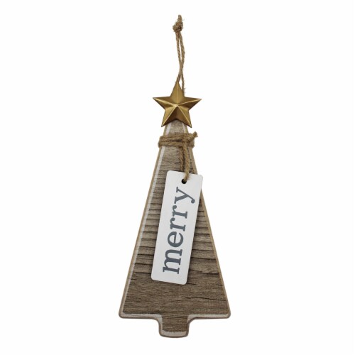 Holiday Home Tree with Merry Tag Hanging Decor Perspective: front