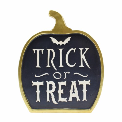 Holiday Home 10.6" Gold Trick or Treat Pumpkin Halloween Décor Perspective: front