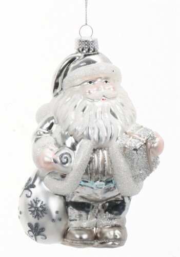 Holiday Home Santa Christmas Ornament - White/Silver Perspective: front