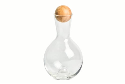 Dash of That Clear Glass with Wood Ball Stopper Decanter Perspective: front