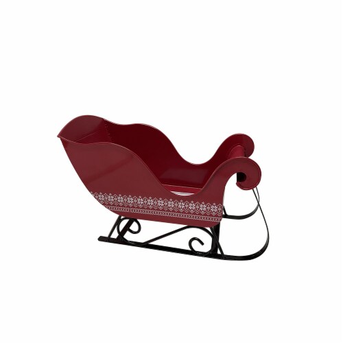 Holiday Home 7.6 Inch Red Metal Sleigh Perspective: front