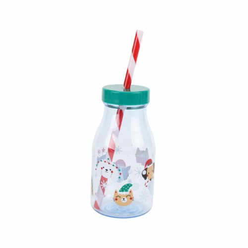 HD Designs Holiday Dog & Cat Milk Bottle with Straw Perspective: front