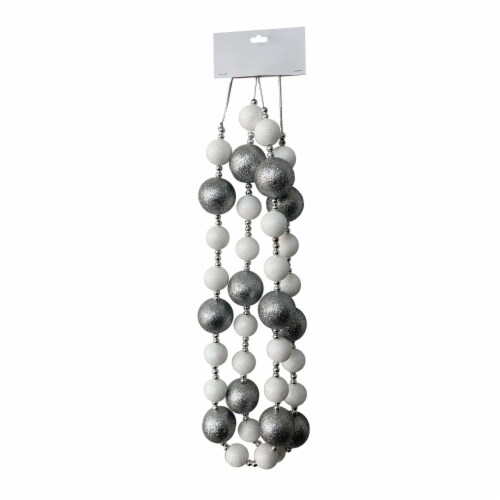 Holiday Home 6' Silver and White Glitter Ball Garland Christmas Holiday Decoration Perspective: front