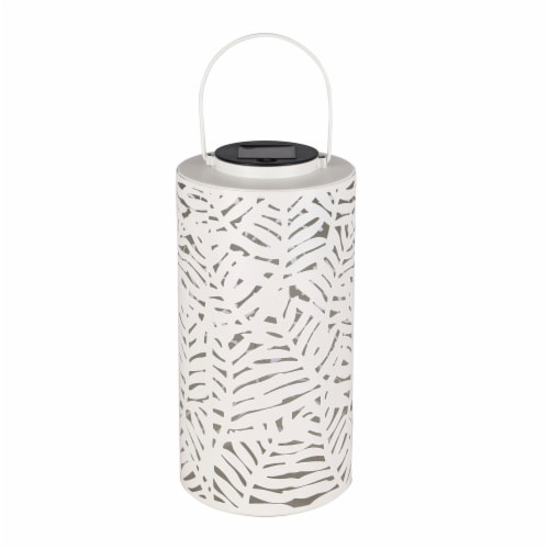 HD Outdoors Solar Metal Leaf Lantern - White Perspective: front
