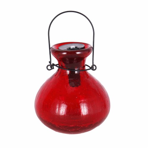 HD Designs Outdoors Red Crackle Glass Tabletop Lantern Perspective: front