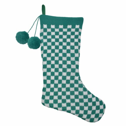 Holiday Home Checkerboard Green Knit Stocking Perspective: front