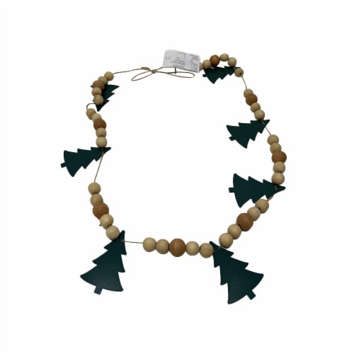 Holiday Home Wooden Garland with Green Trees Perspective: front