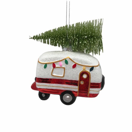 Holiday Home Camper with Tree Ornament Perspective: front