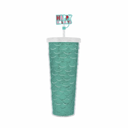 Holiday Home Christmas Tumbler with Straw & Topper - Light Green Perspective: front