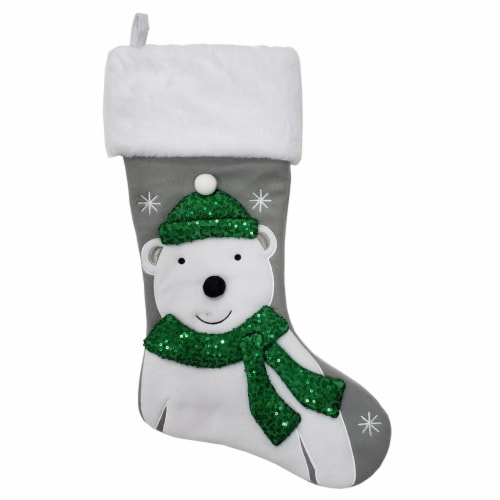 Holiday Home Sequin Accents Bear Stocking - Gray Perspective: front