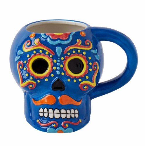 Holiday Home® Day of the Dead Figural Skull Mug – Blue Perspective: front