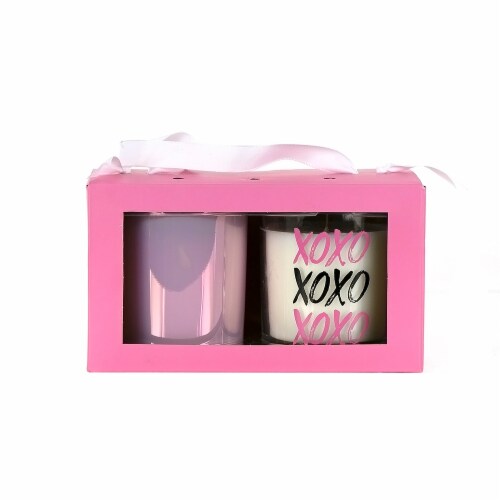 Holiday Home Valentine's Day XOXO Pink Iridescent Jar Candle Perspective: front