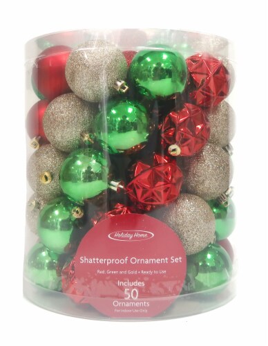 Holiday Home Shatterproof Ornaments Christmas Decor - Red / Green / Gold Perspective: front