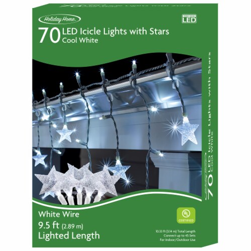 Holiday Home 70 ct White Wire LED Star Christmas Lights - White Perspective: front