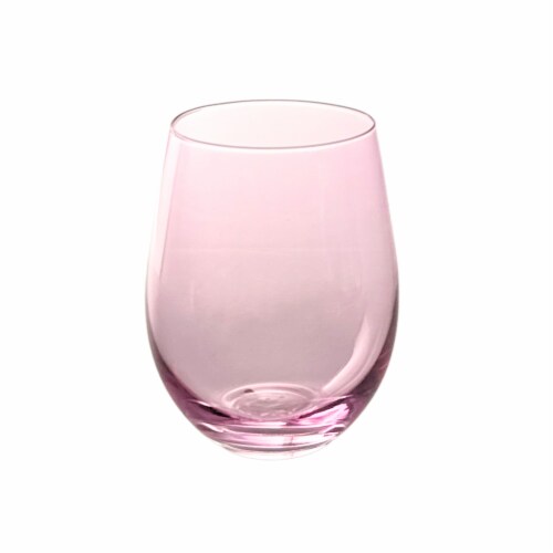 Holiday Home Valentine's Day Pink Tint Stemless WIne Glass Perspective: front
