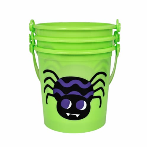Holiday Home Green Spider Mini Halloween Treat Buckets - Set of 3 Perspective: front