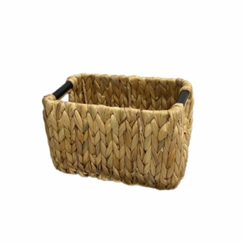 Small Basket With Water Hyacinth Metal & Wood Perspective: front
