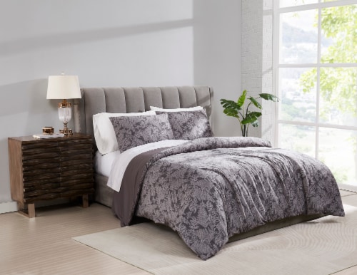 HD Designs 2-Piece Printed Velvet Duvet Set - Gray Perspective: front