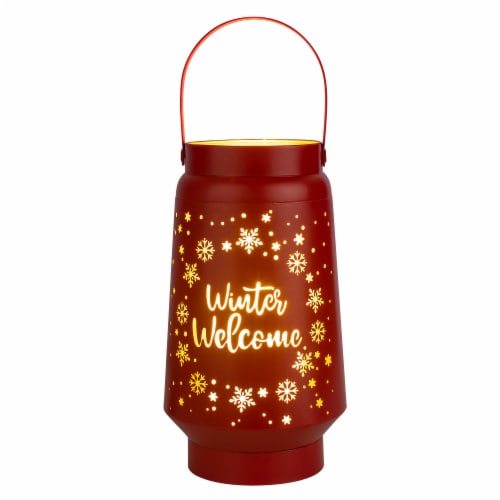 Holiday Home Metal Lantern Winter Welcome - Red Perspective: front