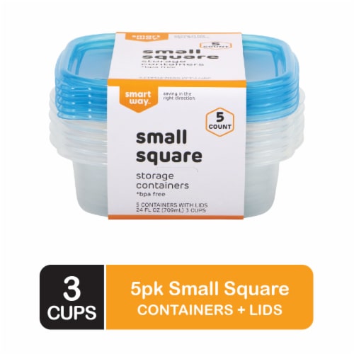 Smart Way™ BPA-Free Plastic Small Square Food Storage Container - 5 pack, 5  pk / 3 cup - Ralphs