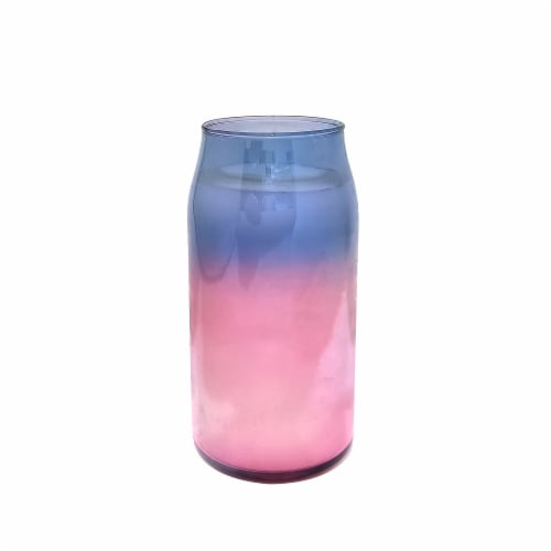 HD 12oz Iridescent Tall Cylinder Glass Candle Blue Perspective: front