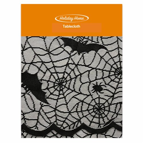 Holiday Home Lace Web & Bats Halloween Tablecloth Perspective: front