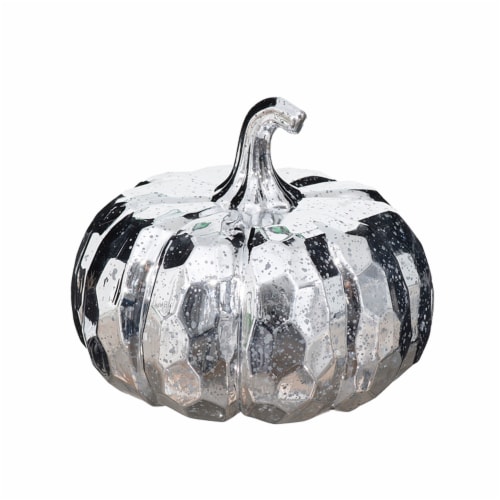 Holiday Home LED Faceted Plastic Pumpkin - Silver Perspective: front