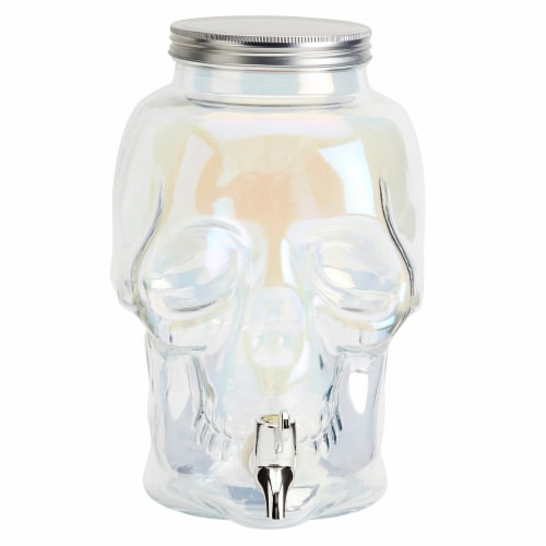 Holiday Home Clear Iridescent 4L Glass Skull Halloween Beverage Dispenser Perspective: front