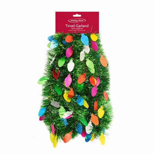 Holiday Home® Tinsel Garland with Light Bulbs - Green Perspective: front