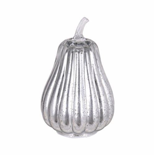 Holiday Home 9" Silver LED Mercury Glass Pumpkin Fall Décor Perspective: front