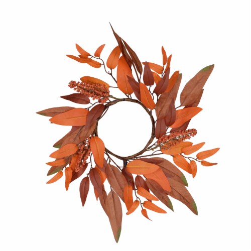 Holiday Home Fall Leaves Wreath Perspective: front