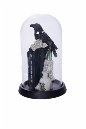 Holiday Home LED Raven on Magic Book with Glass Cover Halloween Decor Perspective: front