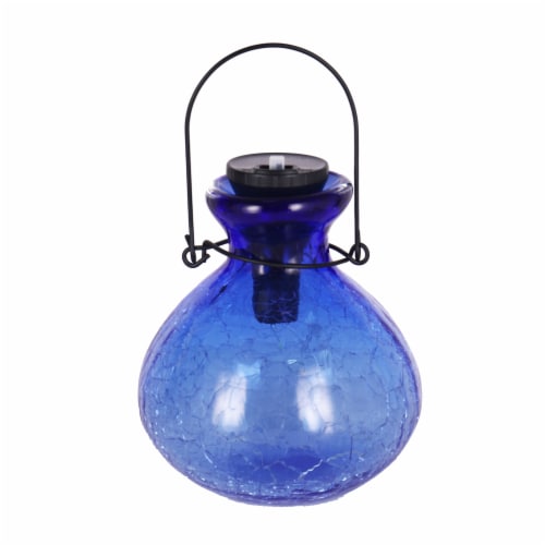 HD Designs Outdoors Blue Crackle Glass Tabletop Lantern Perspective: front