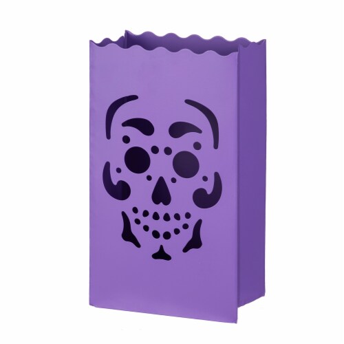 Holiday Home 10-Inch Metal Luminary Skull Bag - Purple Perspective: front