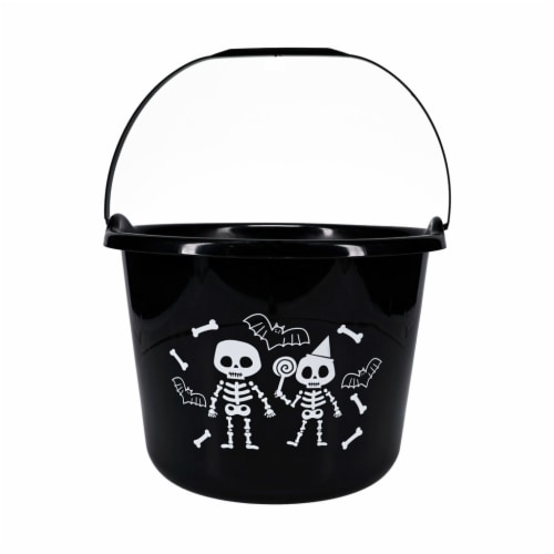Holiday Home Skeleton Black Halloween Treat Bucket Perspective: front
