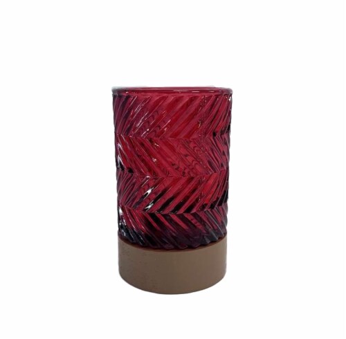 HD Designs Red Glass Hurricane with Wood Base Perspective: front