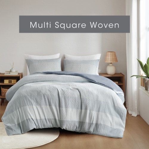 HD Designs 3-Piece Duvet Set - Blue Square Perspective: front