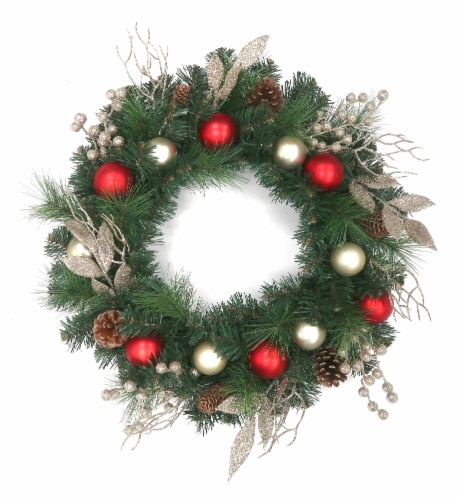 Holdiay Home Decorated Wreath - Red / Gold Perspective: front