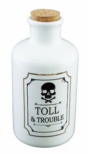 Holiday Home 7.5" White Ceramic Bottle with Cork Halloween Decor Perspective: front