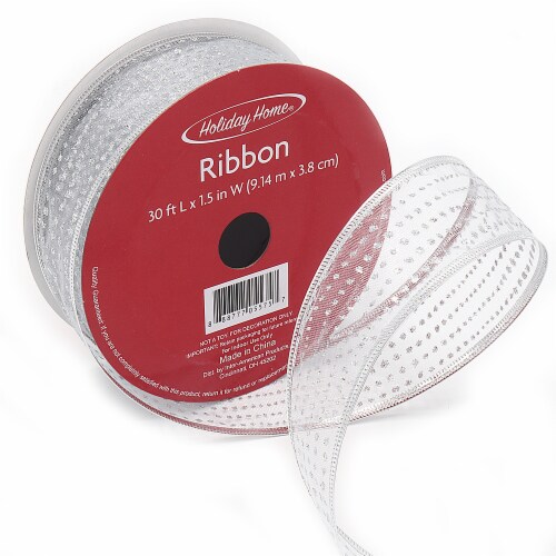 Holiday Home Holiday Silver Glitter Dot Sheer Christmas Ribbon Perspective: front