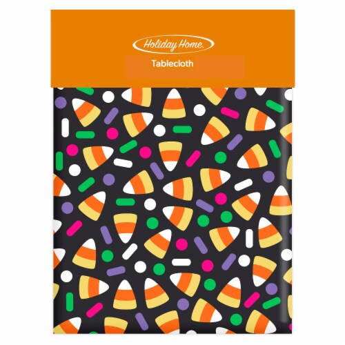 Holiday Home Vinyl Candy Corn Tablecloth Perspective: front