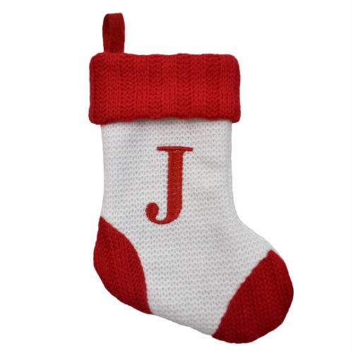 Holiday Home White with Red Toe & Heel Monogram Mini Stocking Letter J Perspective: front